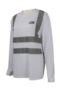 T790 大量訂購長袖反光帶T恤 設計反光帶員工制服T恤  模板 支架 地盤公司 建築公司制服T恤製造商     灰色反光條